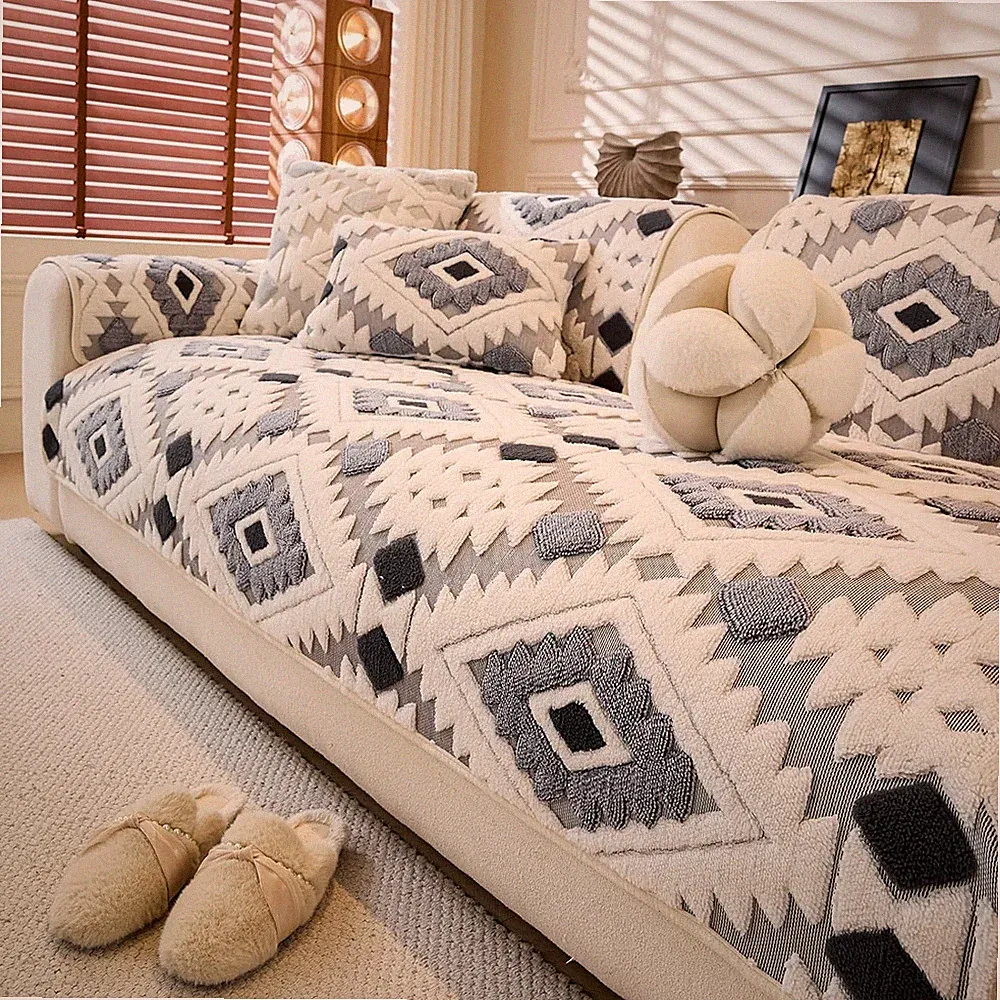 Plush Couch Cover for Sofa, Anti-Slip Sectional Couch Covers, Washable Sofa