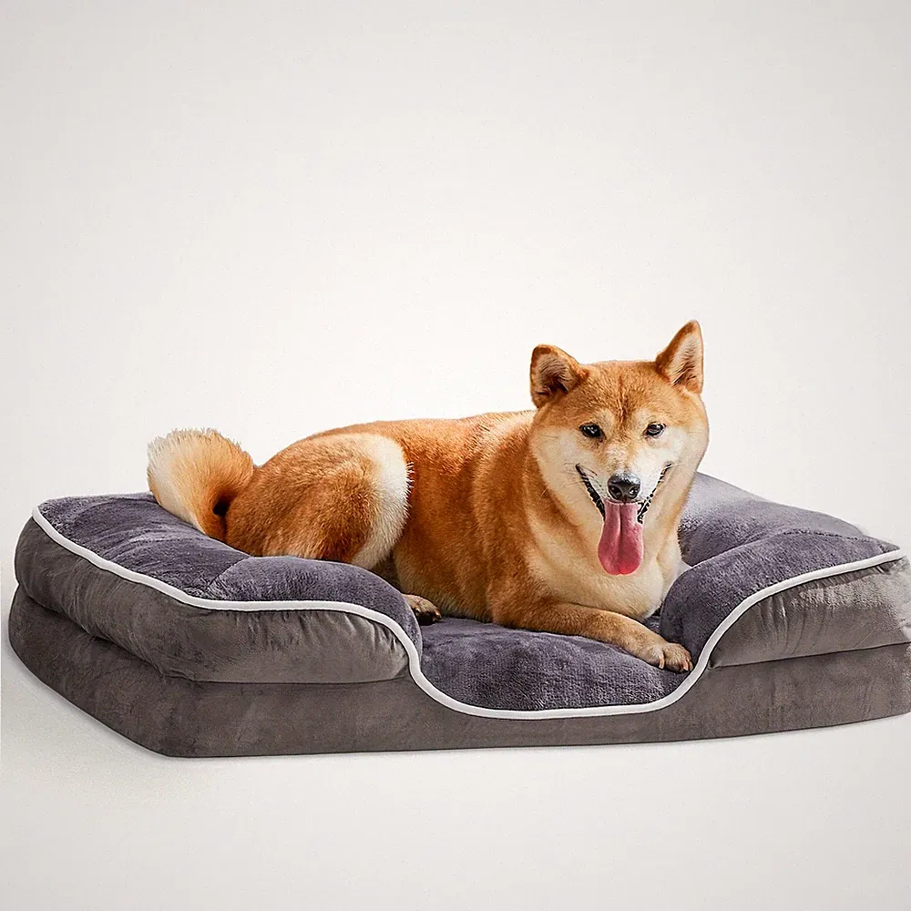 Plush Dog Sofa Bed Warm Pet Couch Bed Non-Slip Bottom Removable Washable Cover