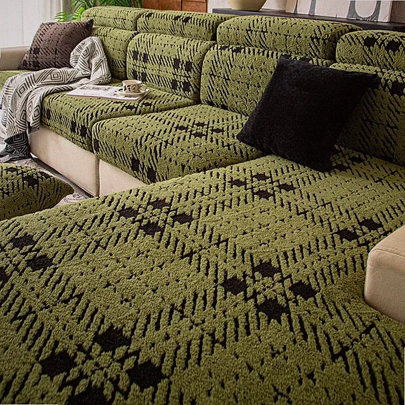 Plush Elastic Sofa Seat Cover Chaise Longue Antislip Sofa Couch Slipcover