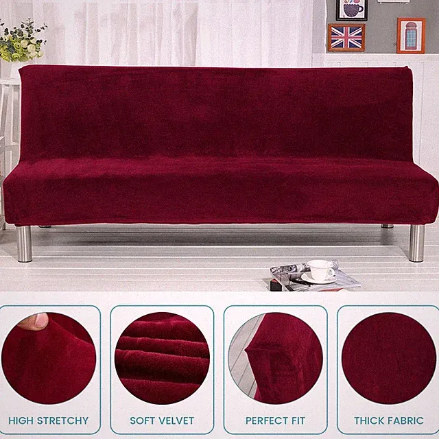 Plush Futon Cover Stretch Armless Sofa Bed Slipcover For Soft Couch Sofa