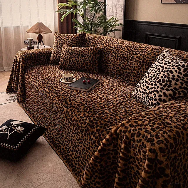 Plush Leopard Print Sofa Cover Couch Cover, Warm and Soft Faux Fur Couch Prot...