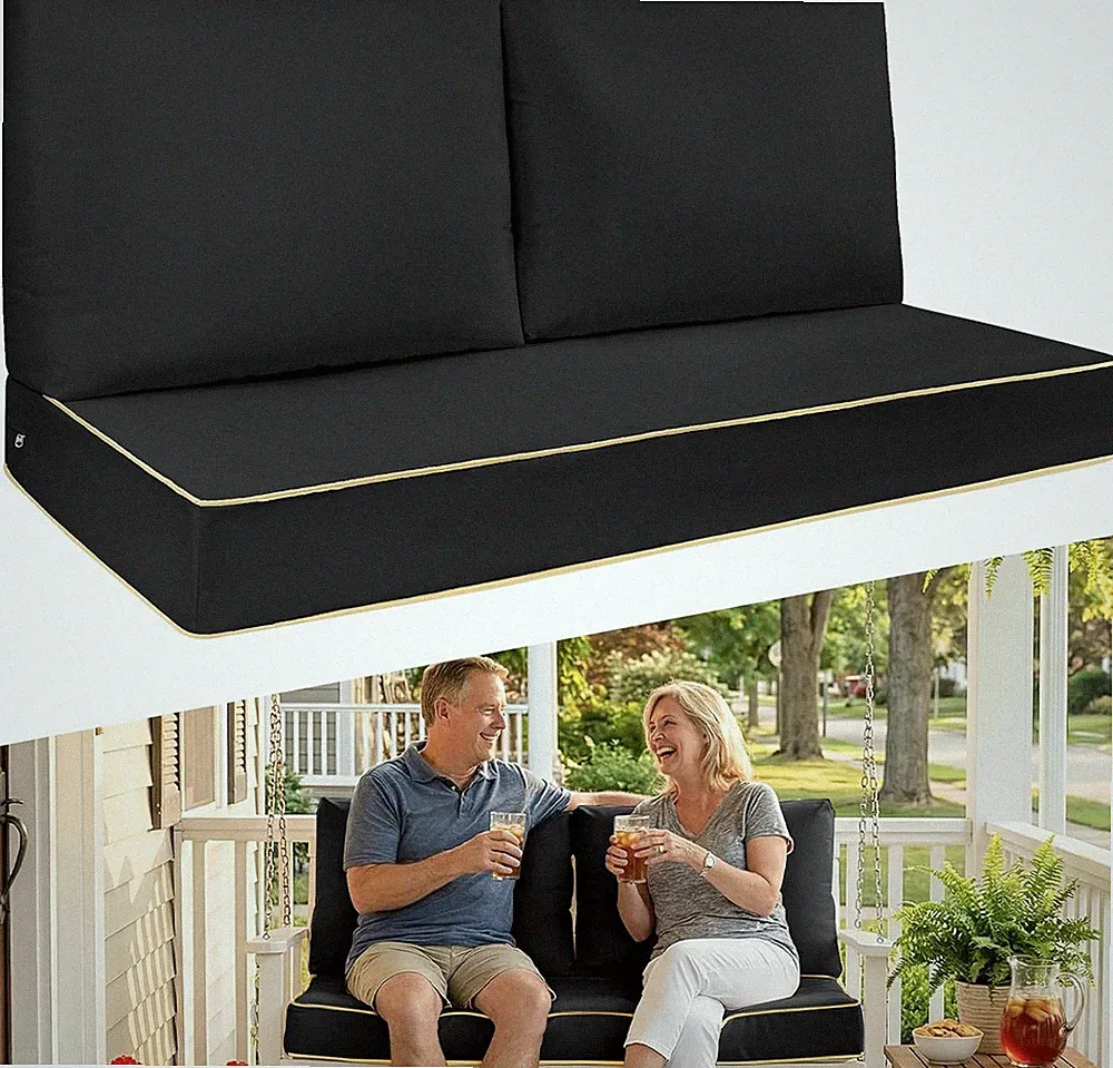 Plush Outdoor Sofa Cushion Set - Thick Foam Pillows for Patio Furniture (Black)