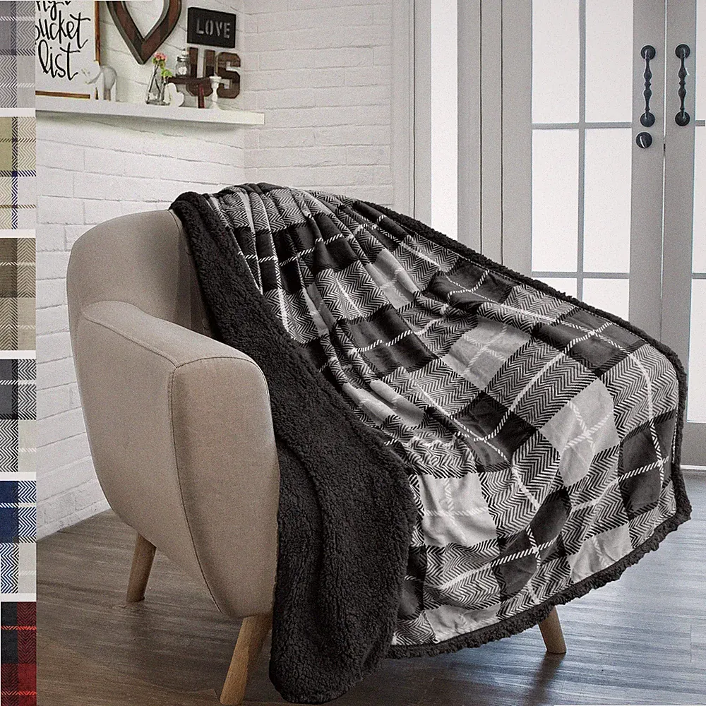 Plush Plaid Blanket Sherpa Throw for Bed Sofa Couch Chair Decorative Reversible