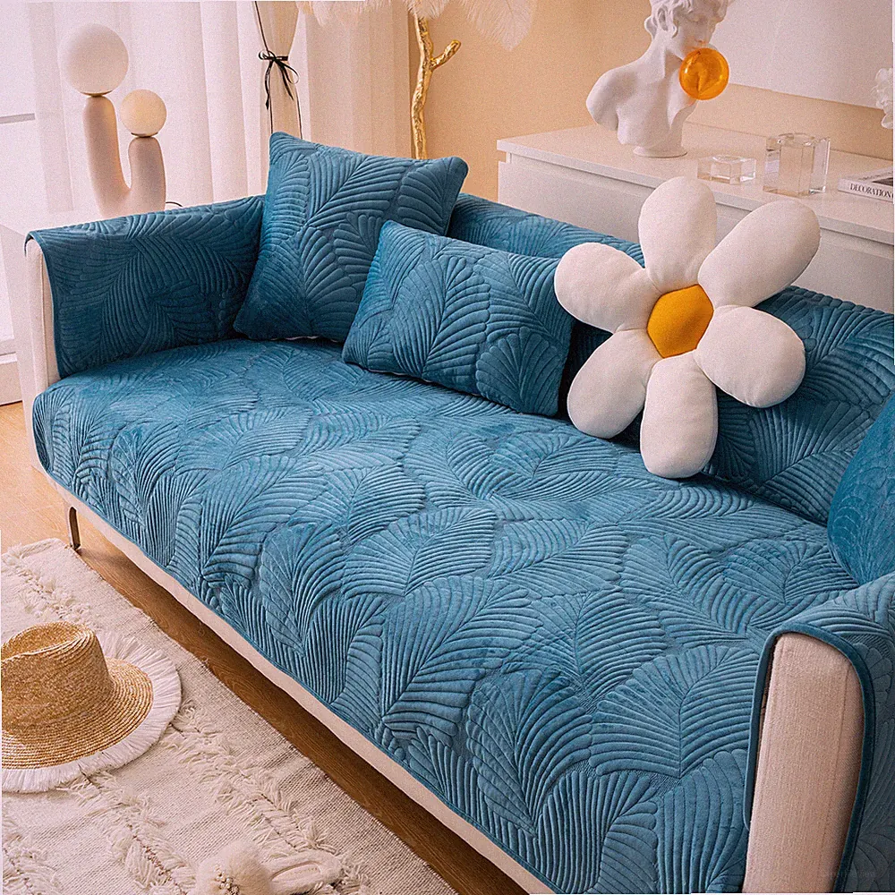 Plush Quilted Sofa Slipcover Sectional Couch Cover Anti Scratch for Pets Kids