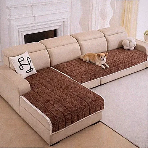 Plush Sectional Couch Cover for Pets,2 Pieces L Shaped Sofa Covers Large Brown