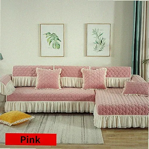 Plush Sectional Sofa Covers Lace Slipcover Anti Slip Couch Cover for L/U Shape