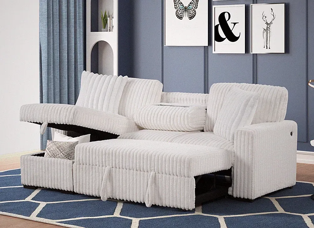 Plush Sectional Sofa W/ Pull Out Sleeper made with Velvet fabric- Cream (CA Ware