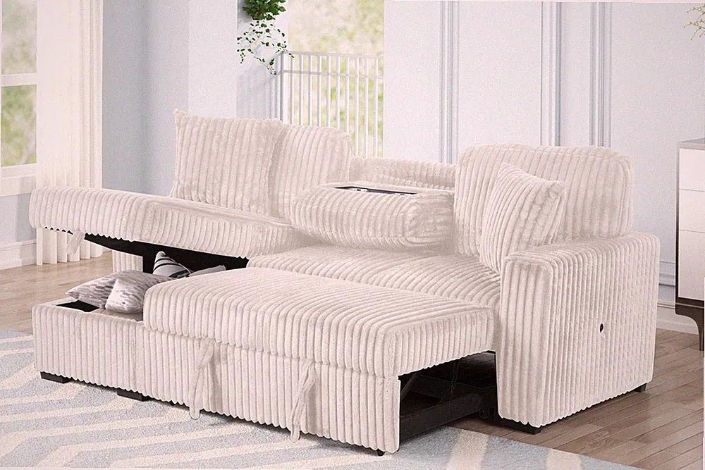Plush Sectional Sofa W/ Pull Out Sleeper made with Velvet fabric- Gray