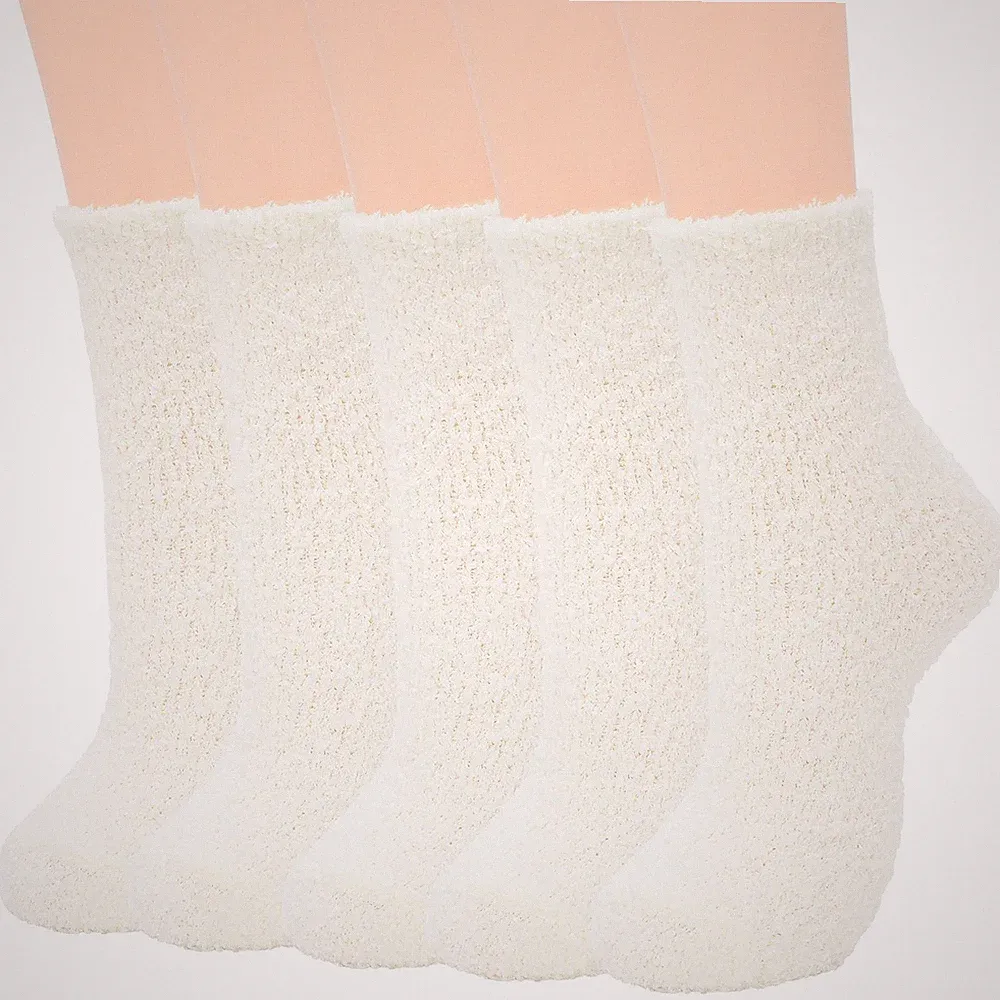 Plush Slipper Socks Warm Winter White Sleep Sofa Cute Fluffy Ankle Thick Bed...