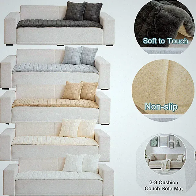 Plush Sofa Cushion Cover w/Ruffled Edge Non Slip Velvet Sofa Protector For Pet