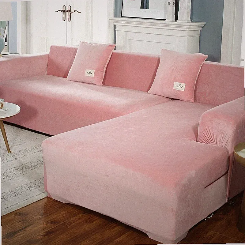 Plush Sofa Velvet Elastic Corner Sectional Couch Covers 1 2 3 4 Seats