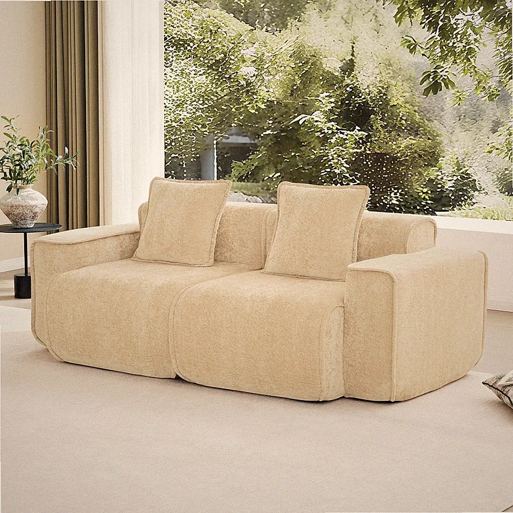 Plush Velvet Modular Sectional Sofa with Pillows, Light Camel Color