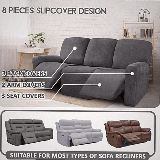 Plush Velvet Recliner Sofa Slipcover Set