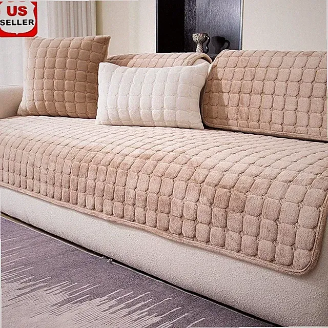 Plush Velvet Sectional Sofa Cover Non-Slip Washable Protector All-Season Use
