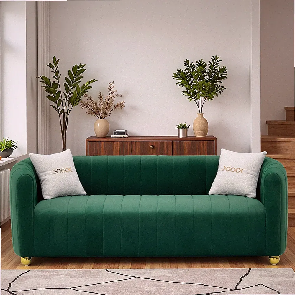 Plush Velvet Sofa Bed with Comfort Foam, Removable Cushions & Metal Frame