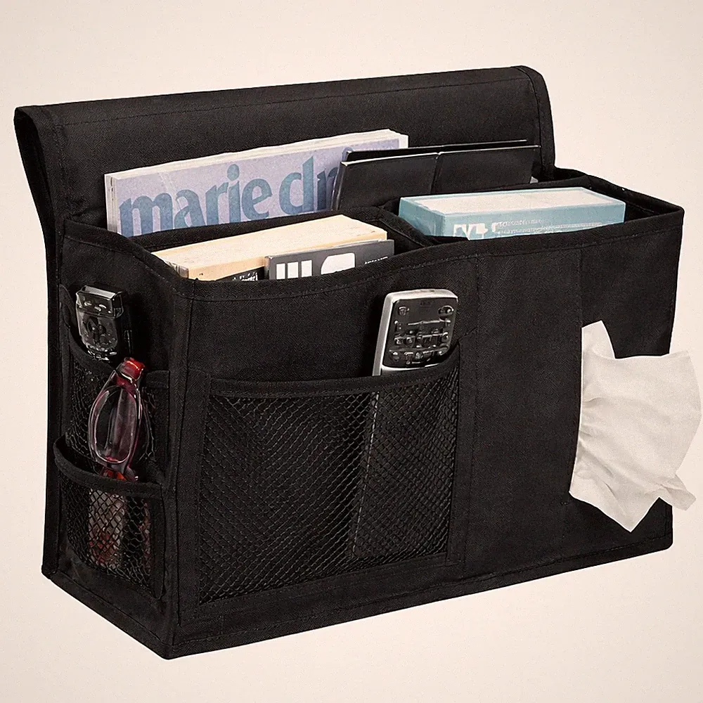 Pocket Bedside Caddy Organizer Hanging Storage for Bed Couch Sofa Black