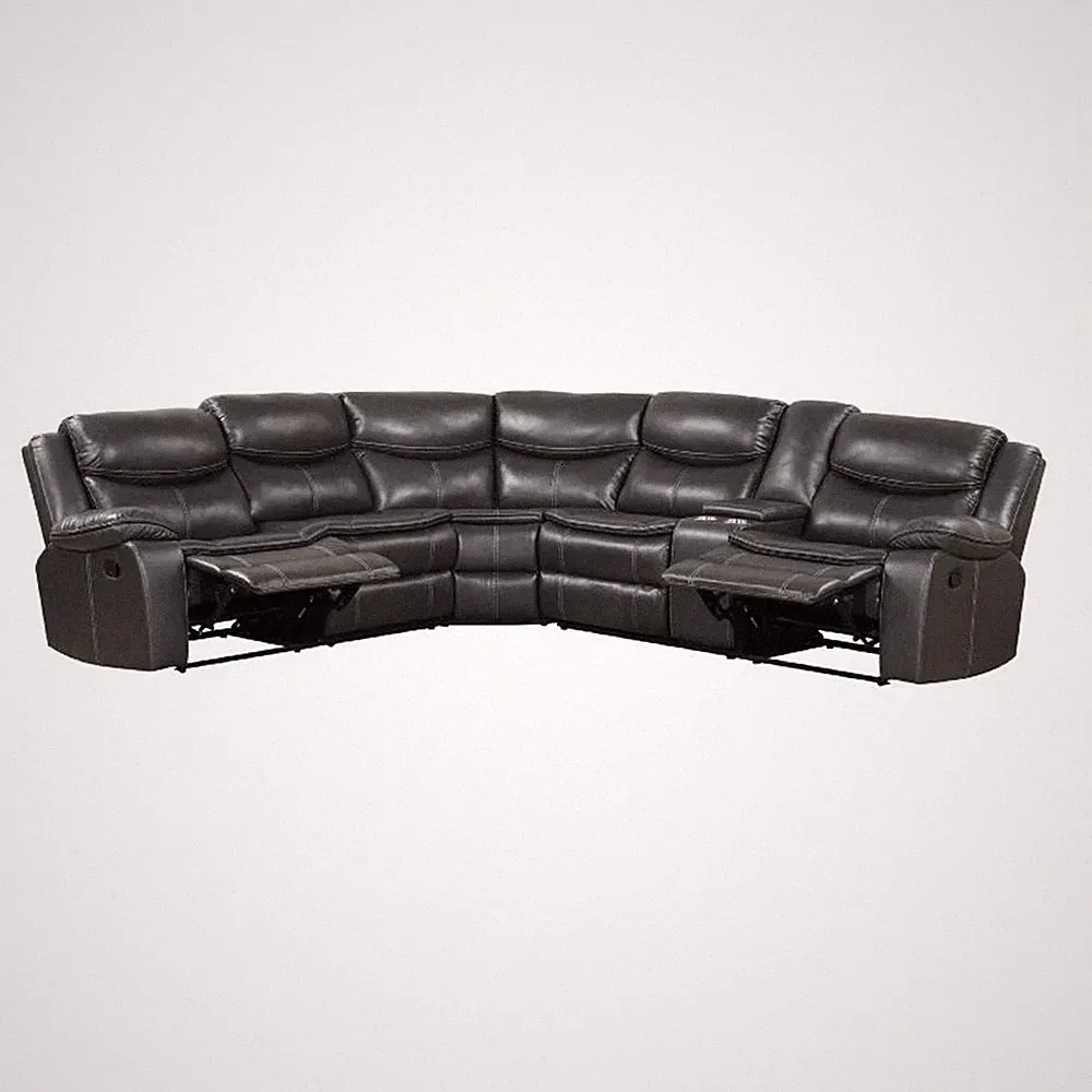 Polly Manual Recliner Sectional Sofa- Gray Faux Leather- 123 Inch