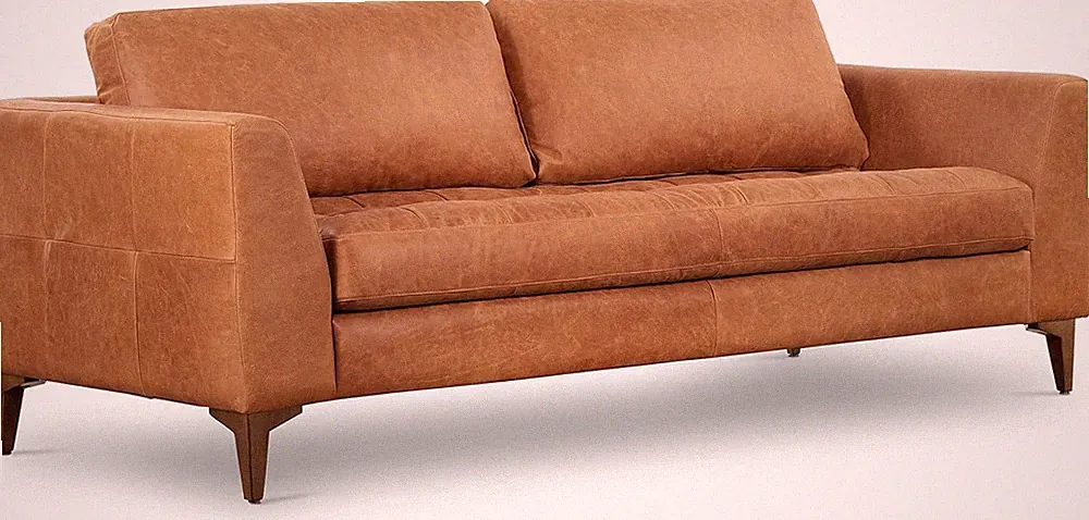 Poly & BARK Calle 90" Sofa Full-Grain Pure-Aniline Italian Leather in Cognac Tan
