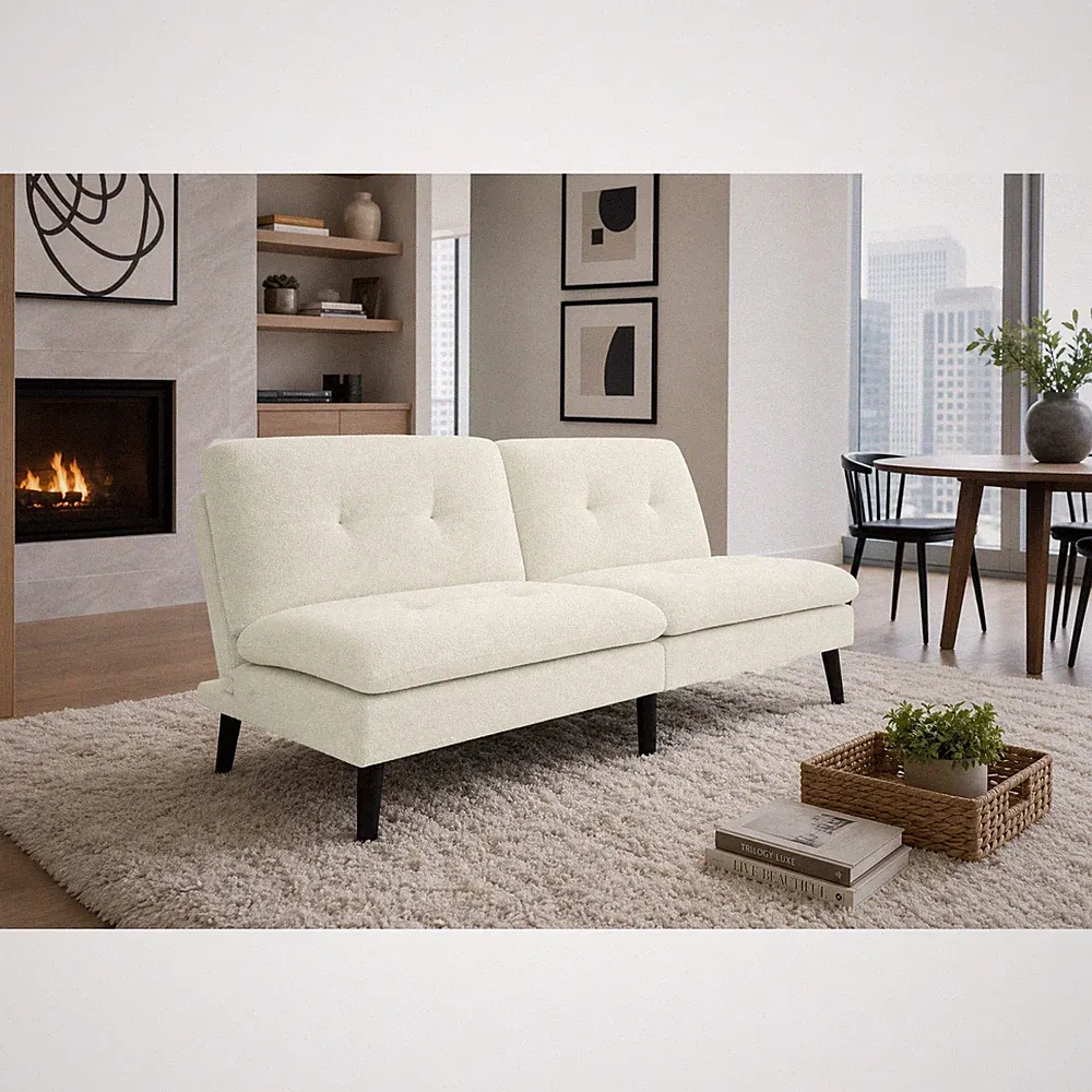 Polyester Blend Convertible Futon Sofa Bed with Tufted Back, 68" L