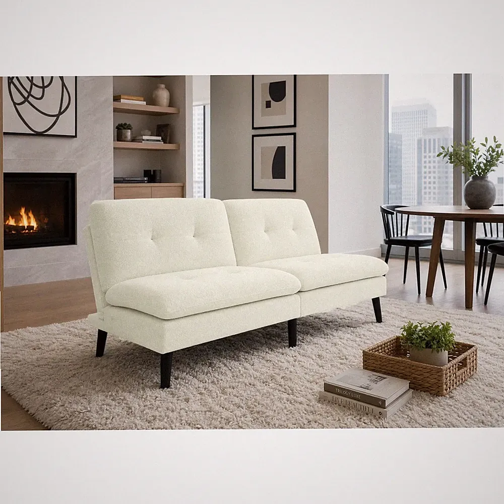 Polyester Blend Futon, Easy Convert, Tufted Back & Seat, Modern Sofa Bed