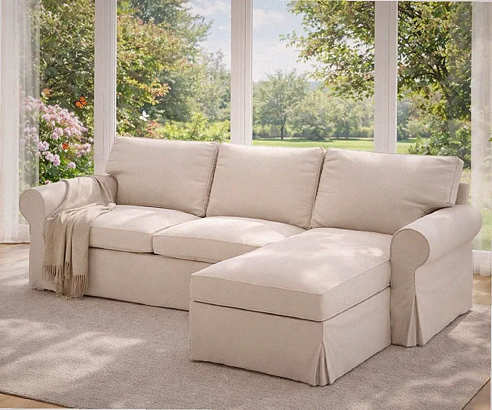 Polyester Flax Ektorp Sofa with Chaise Cover Compatible with IKEA Slipcover Wash