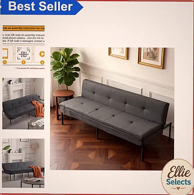 Polyester Futon Sofa Bed 5 Adjustable Positions Metal Frame Convertible Couch