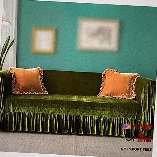 Polyester Sofa Cover Soft Decorative Luxurious Solid 71"x118" Olive Green