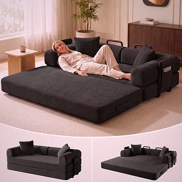 Pop-up Sofa Bed Couch Sleeper Convertible Fold-Out Bed Couch With Side Pockets