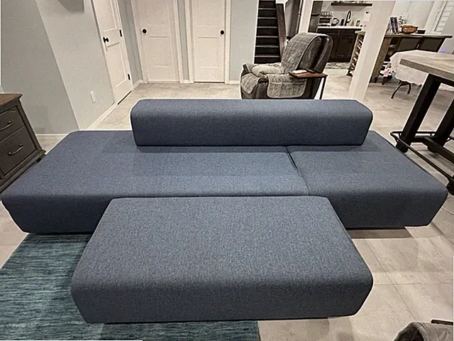 Poppin Block Party Shimmy Modular Sofa Blue with Steel Legs