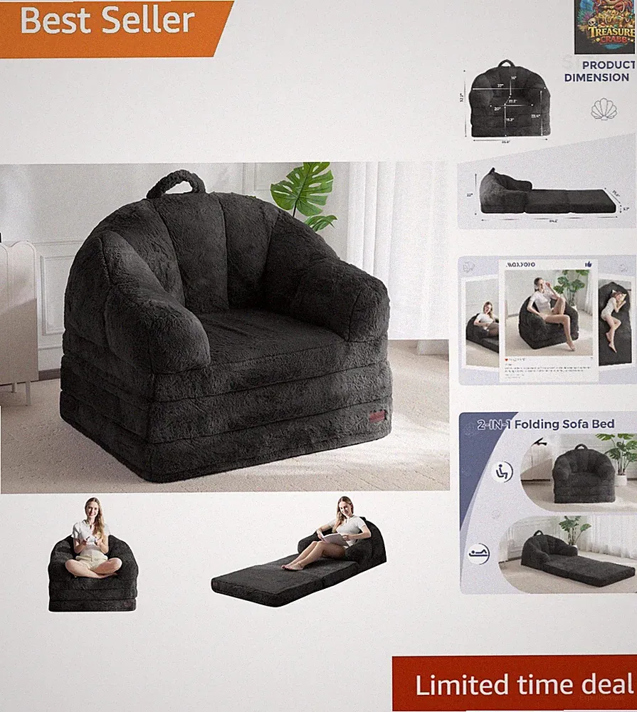 Portable Faux Fur Sofa Bed - Stylish 2 in 1 Lounge for Living Room or Bedroom
