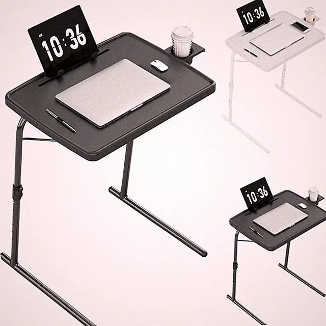Portable & Foldable Comfortable Adjustable TV Tray Table Stand + Cup Holder