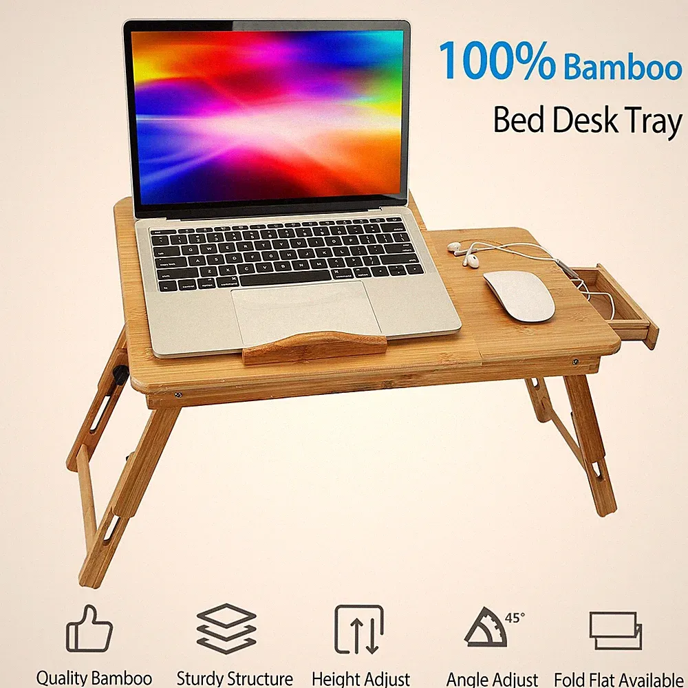 Portable Folding Lap Desk Bamboo Laptop Notebook Sofa Bed Table Adjustable Stand