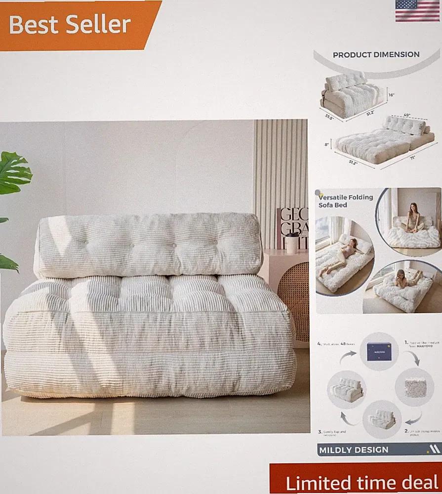 Portable Folding Sofa and Bed with Shredded Foam - Ideal for Small Living Spaces