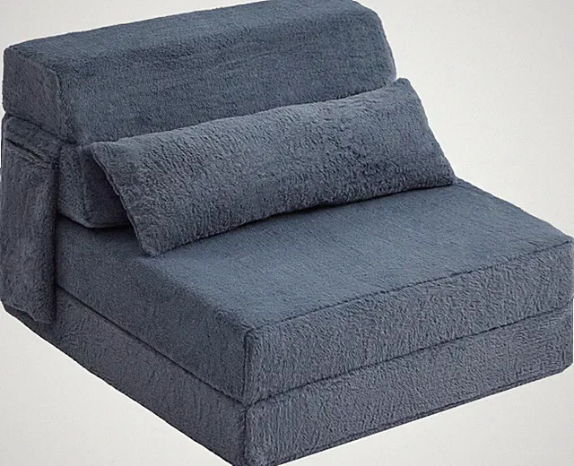 Portable Folding Sofa Bed with Pillow - Plush Fabric, Blue Gray, Single Size