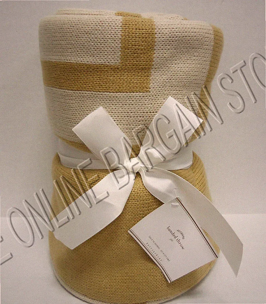 Pottery Barn Banded Bed Sofa Chair Dorm Throw Blanket Knit Neutral Ivory 50x70