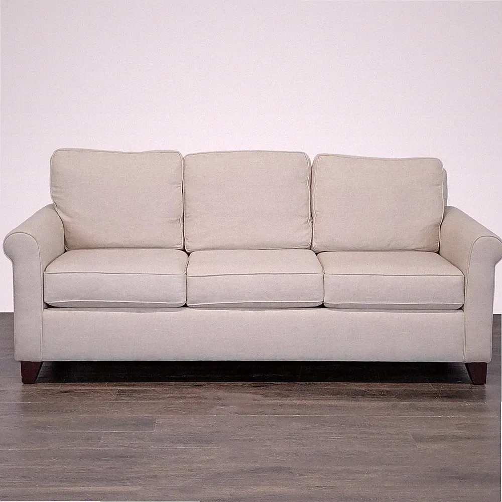 Pottery Barn Buchanan 3-Seat Beige Sofa with Rolled Arms