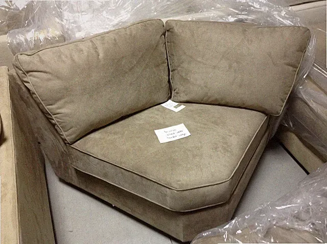 Pottery Barn Buchanan Curved Wedge Sectional sofa Chair upholstered Wheat Suede