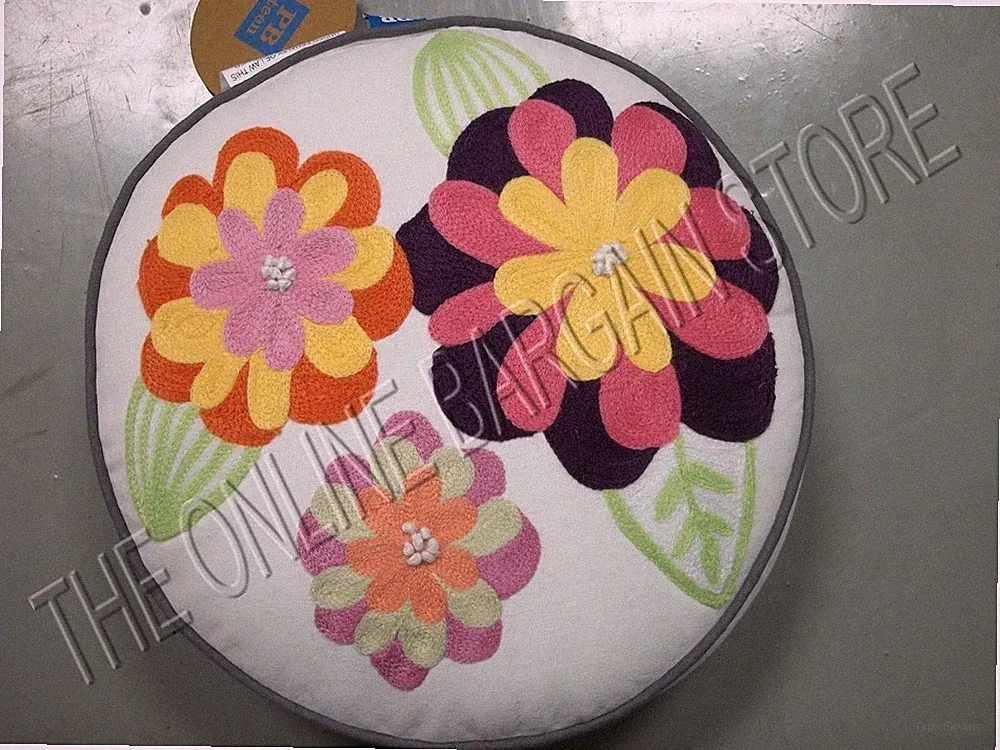 Pottery Barn Kids PB Teen Fresh flower Floral round sofa Bed Throw pillow WHITE