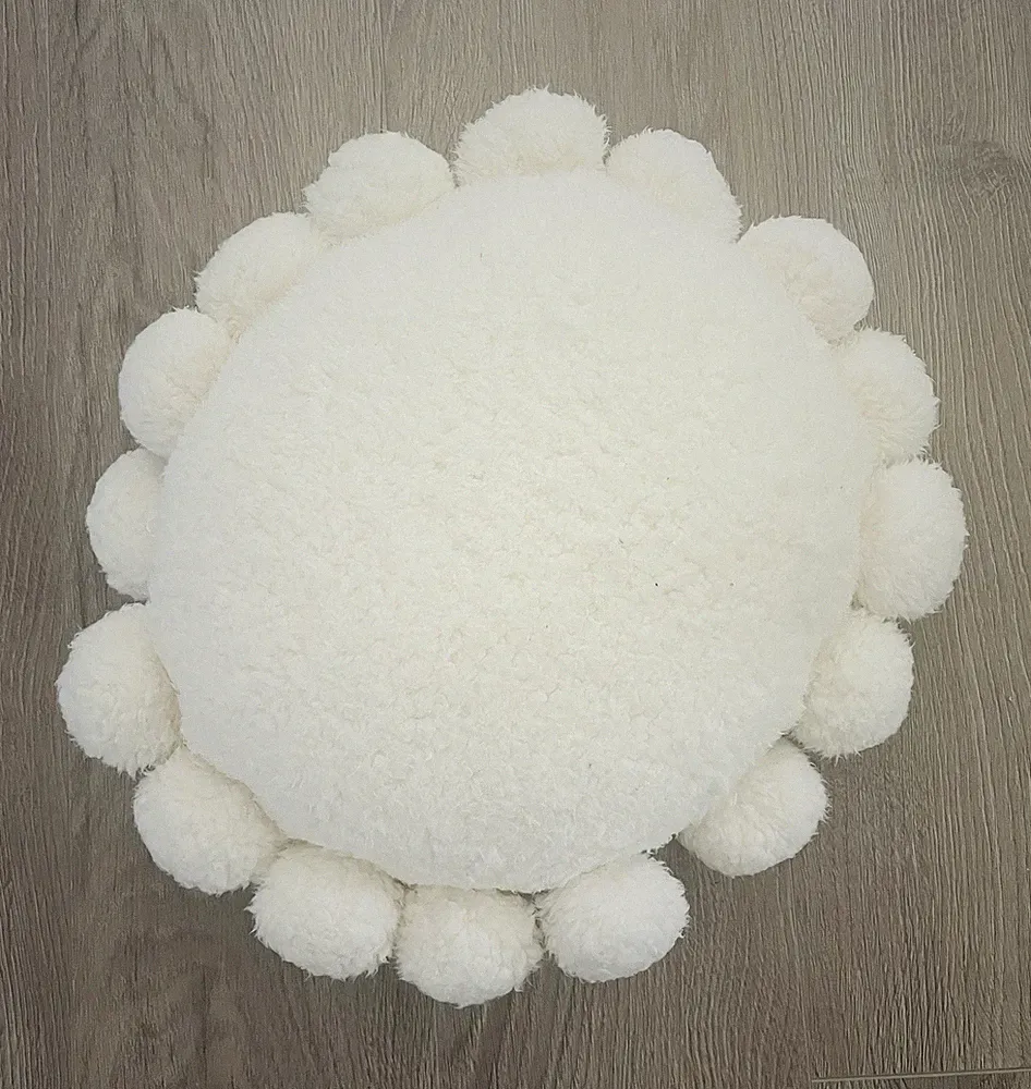 Pottery Barn PB Teen Decorative Pom Pom Pillow White Round Bed Sofa Fleece Soft