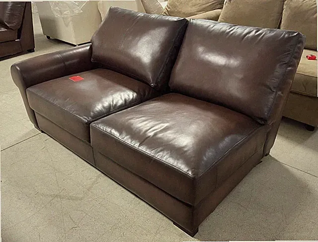 Pottery Barn PB Turner Leather Sectional Left Roll Arm Loveseat Burnished Walnut