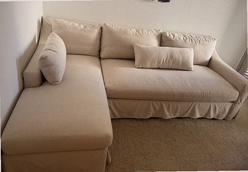Pottery Barn York Slope Arm Sectional Sofa Oatmeal Linen Left Chaise 3-Seater