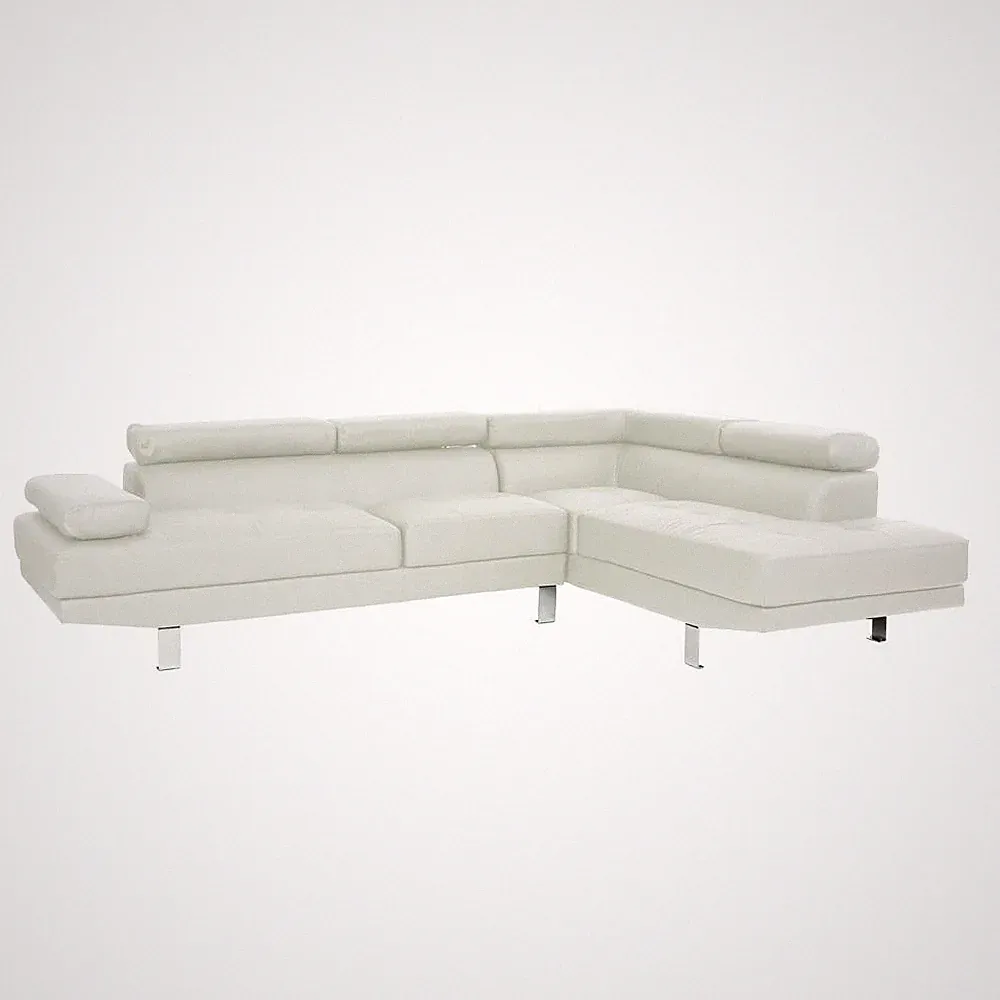Poundex 2 Piece Faux Leather Sectional Set in White, 105" W x 77" D x 29" ~...