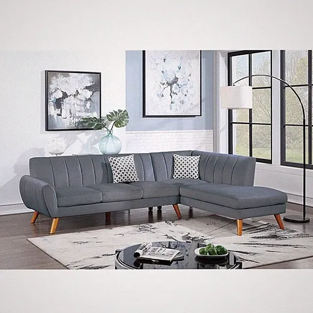 Poundex 2-Piece Velvet Sectional Sofa with Curved Armrest in Dark Gray