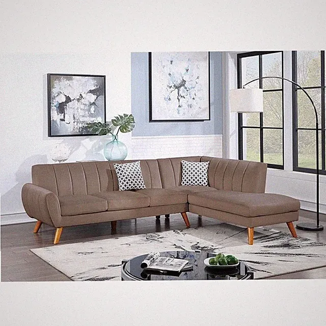 Poundex 2-Piece Velvet Sectional Sofa with Curved Armrest in Light Brown
