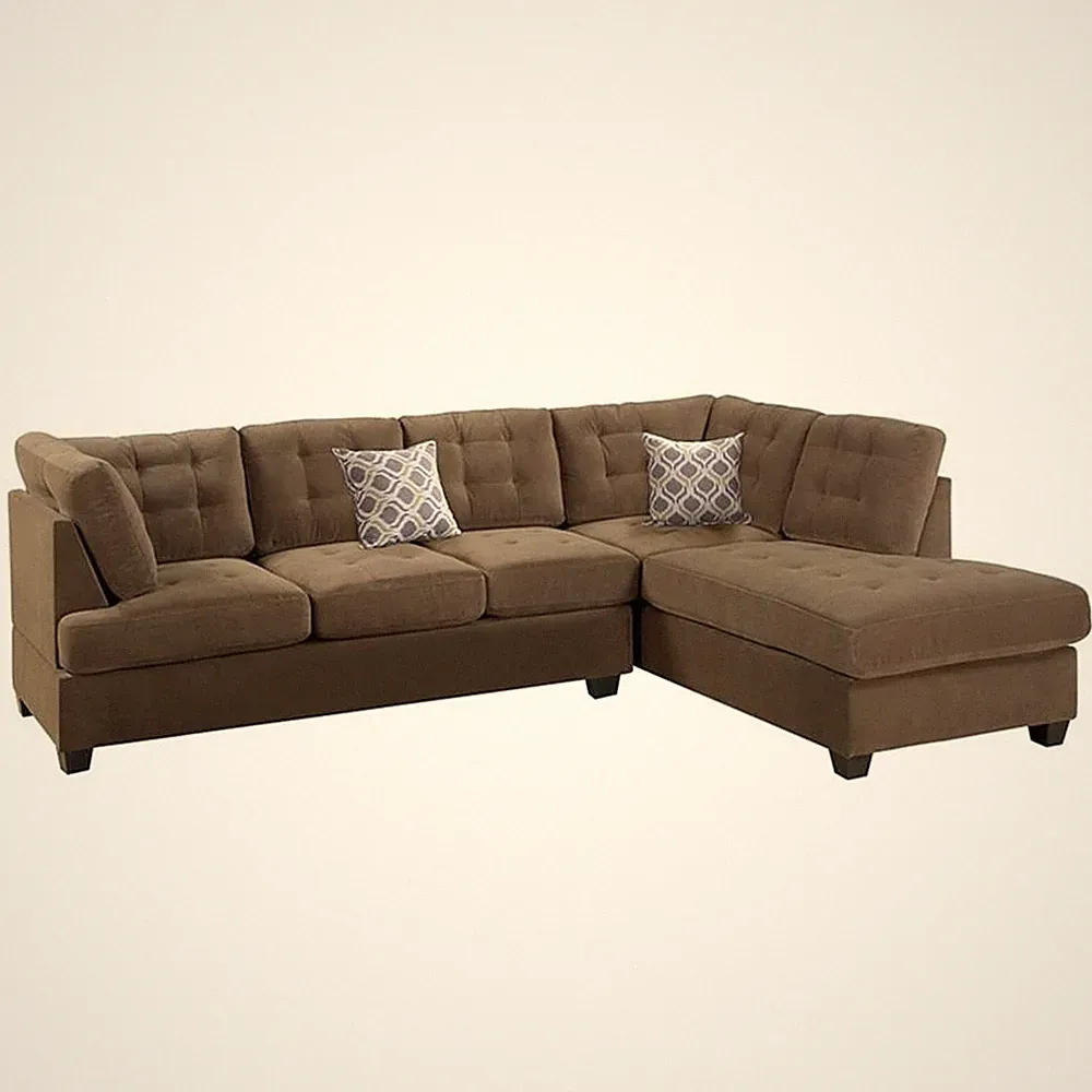 Poundex Furniture 2 Piece Fabric Suede Reversible Sectional Set in Truffle Brown