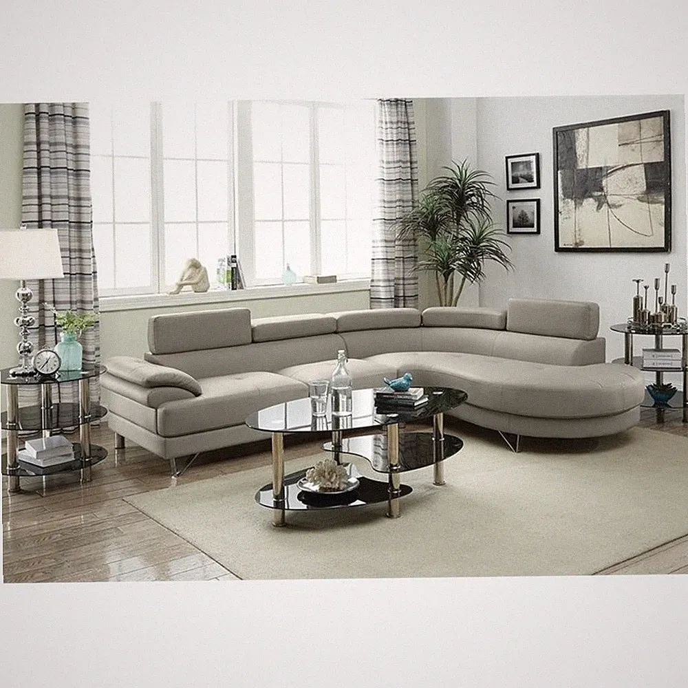 Poundex Furniture 2 Piece Faux Leather Sectional in Light Gray