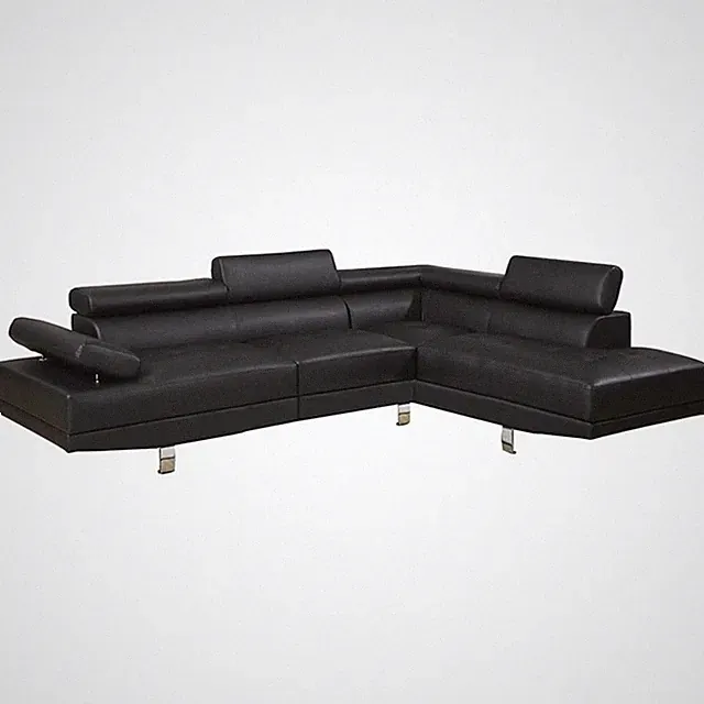 Poundex Furniture 2 Piece Faux Leather Sectional Sofa Set in Black
