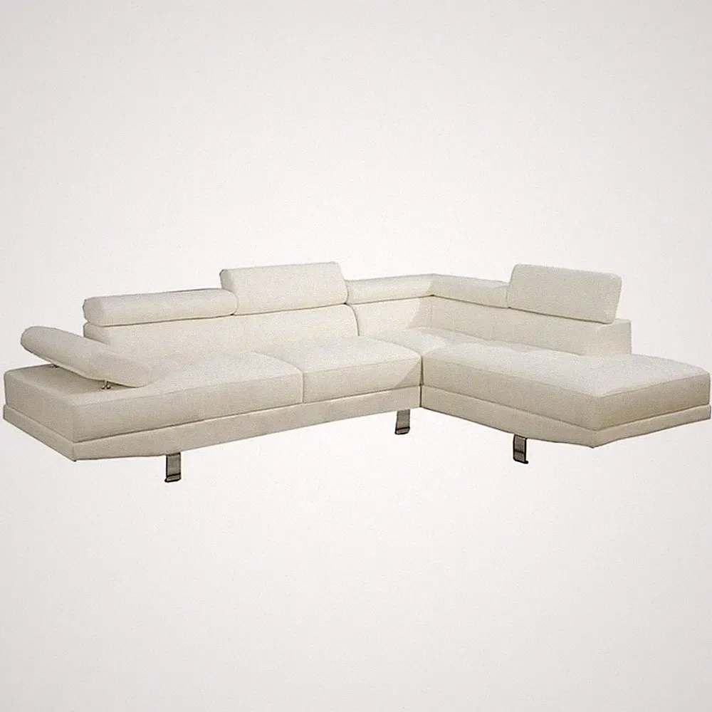 Poundex Furniture 2 Piece Faux Leather Sectional Sofa Set in White