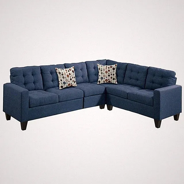 Poundex Furniture 4 Piece Fabric Sectional Sofa Set in Navy Color
