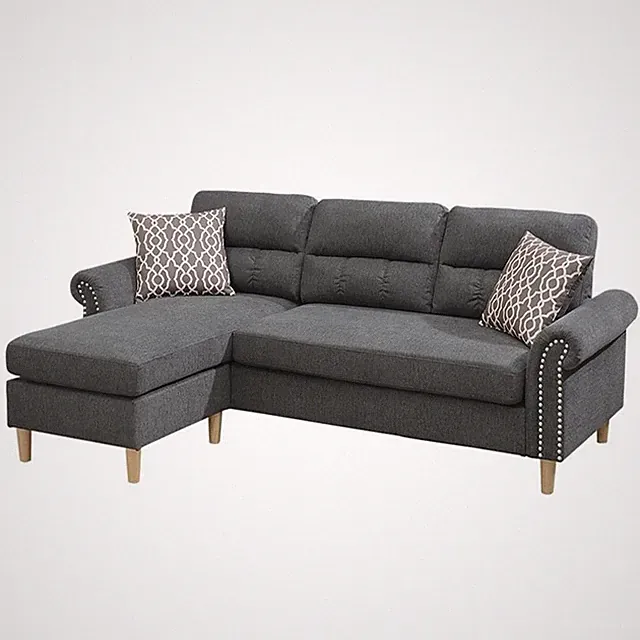 Poundex Furniture Fabric Reversible Sectional Sofa Set in Slate Gray Color